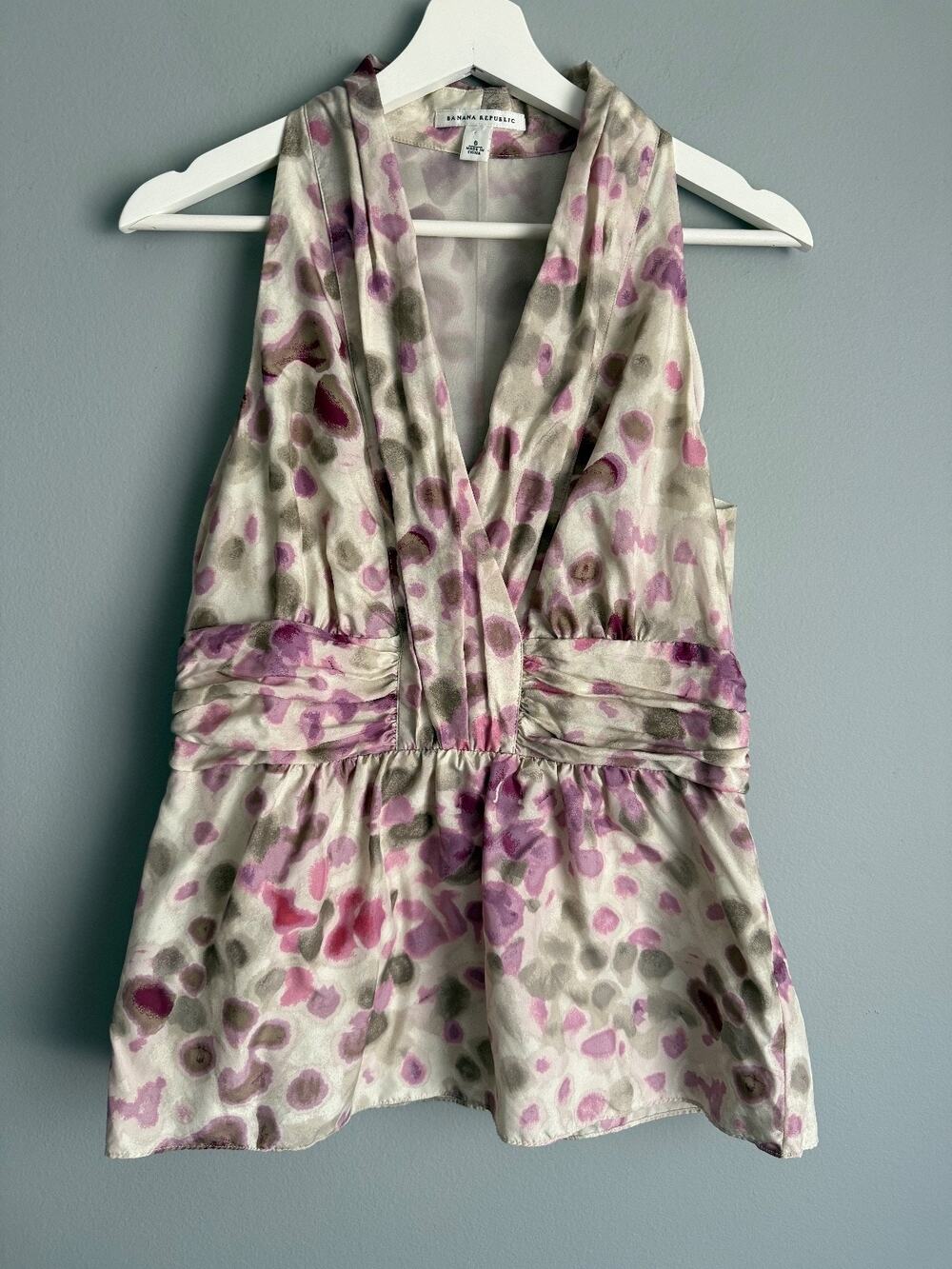 Banana Republic Women's 6 Silk Halter Top Watercolor Print Parisian Chic Boho